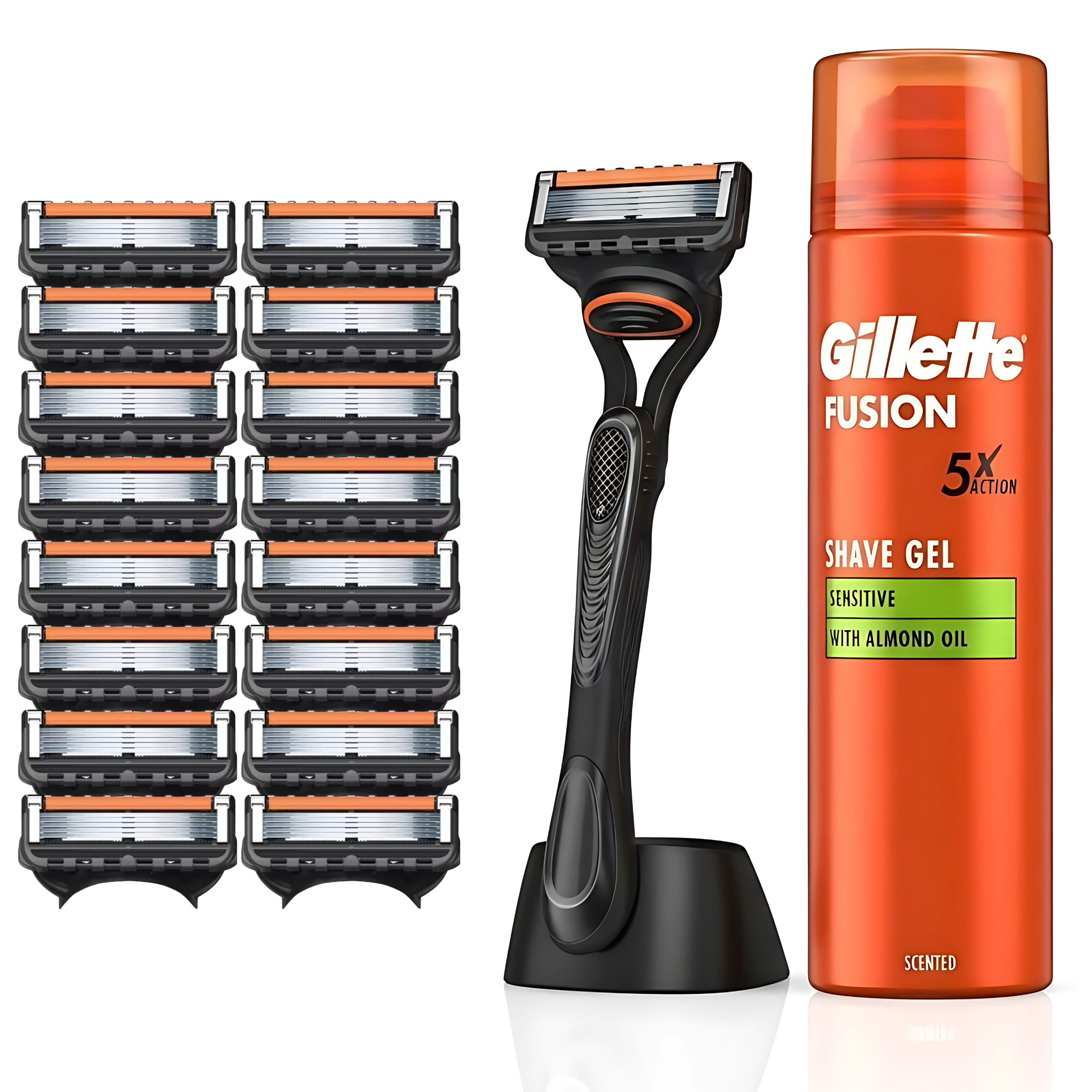 RASIERKLINGEN FÜR GILLETTE FUSION 5 PROGLIDE ERSATZ KLINGEN + GRIFF + SCHAUM SET + STÄNDER