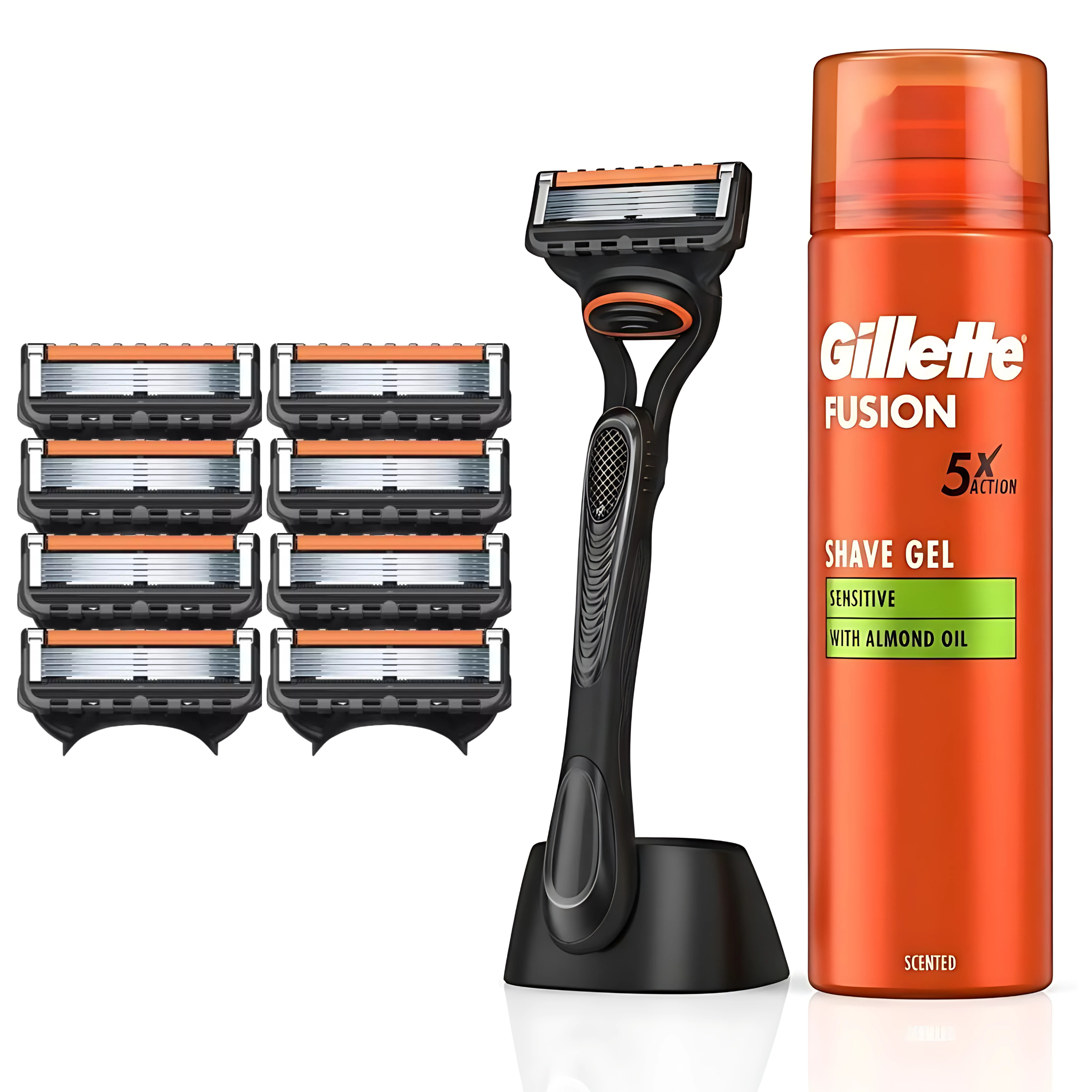 RASIERKLINGEN FÜR GILLETTE FUSION 5 PROGLIDE ERSATZ KLINGEN + GRIFF + SCHAUM SET + STÄNDER