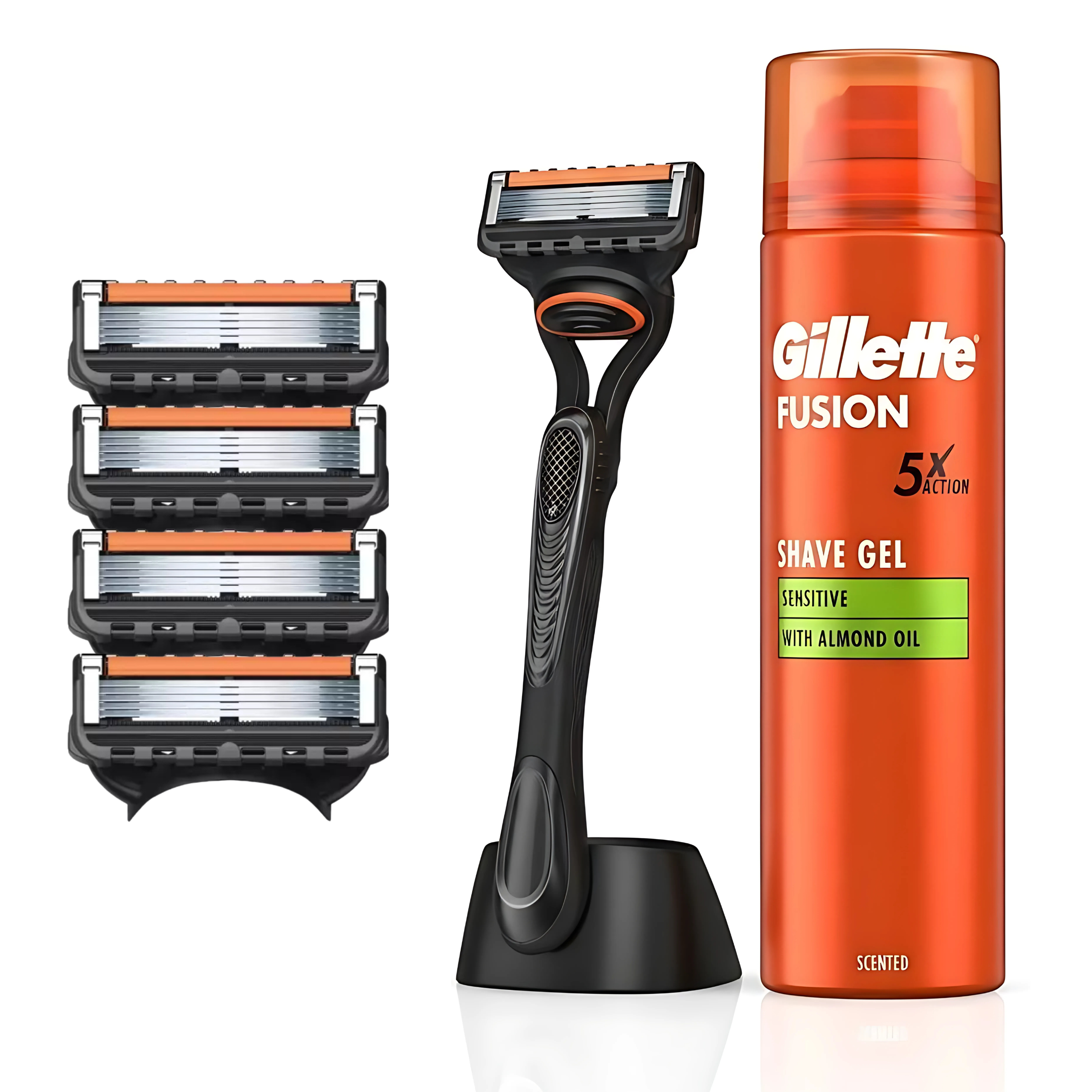RASIERKLINGEN FÜR GILLETTE FUSION 5 PROGLIDE ERSATZ KLINGEN + GRIFF + SCHAUM SET + STÄNDER