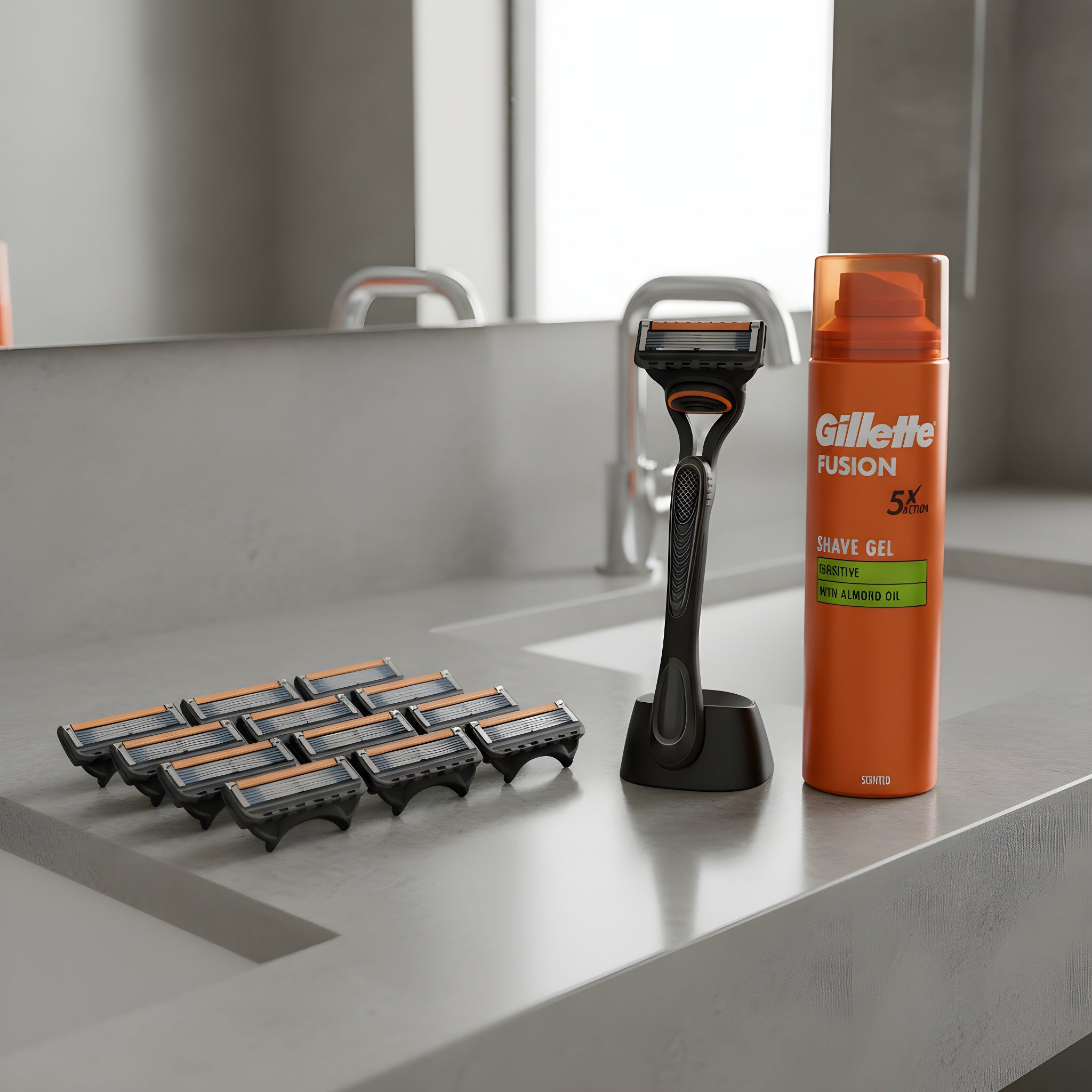 RASIERKLINGEN FÜR GILLETTE FUSION 5 PROGLIDE ERSATZ KLINGEN + GRIFF + SCHAUM SET + STÄNDER