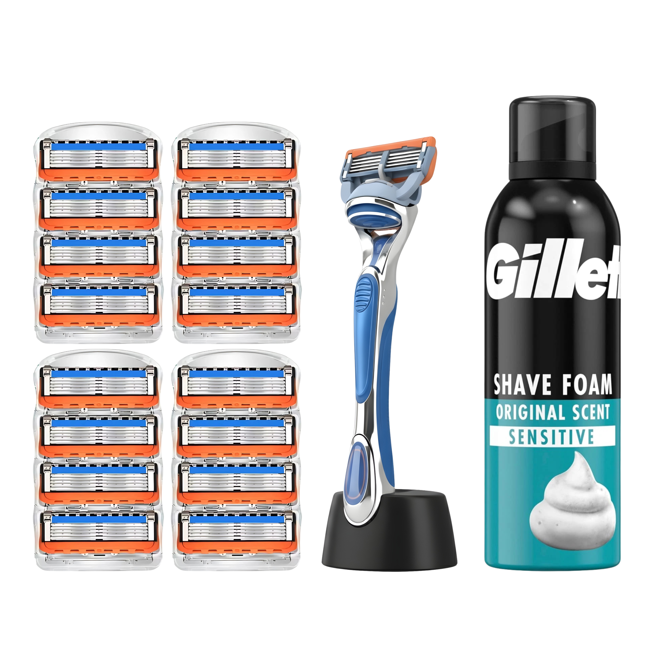 RASIERKLINGEN FÜR GILLETTE FUSION 5 ERSATZ KLINGEN + GRIFF + SCHAUM SET + STÄNDER