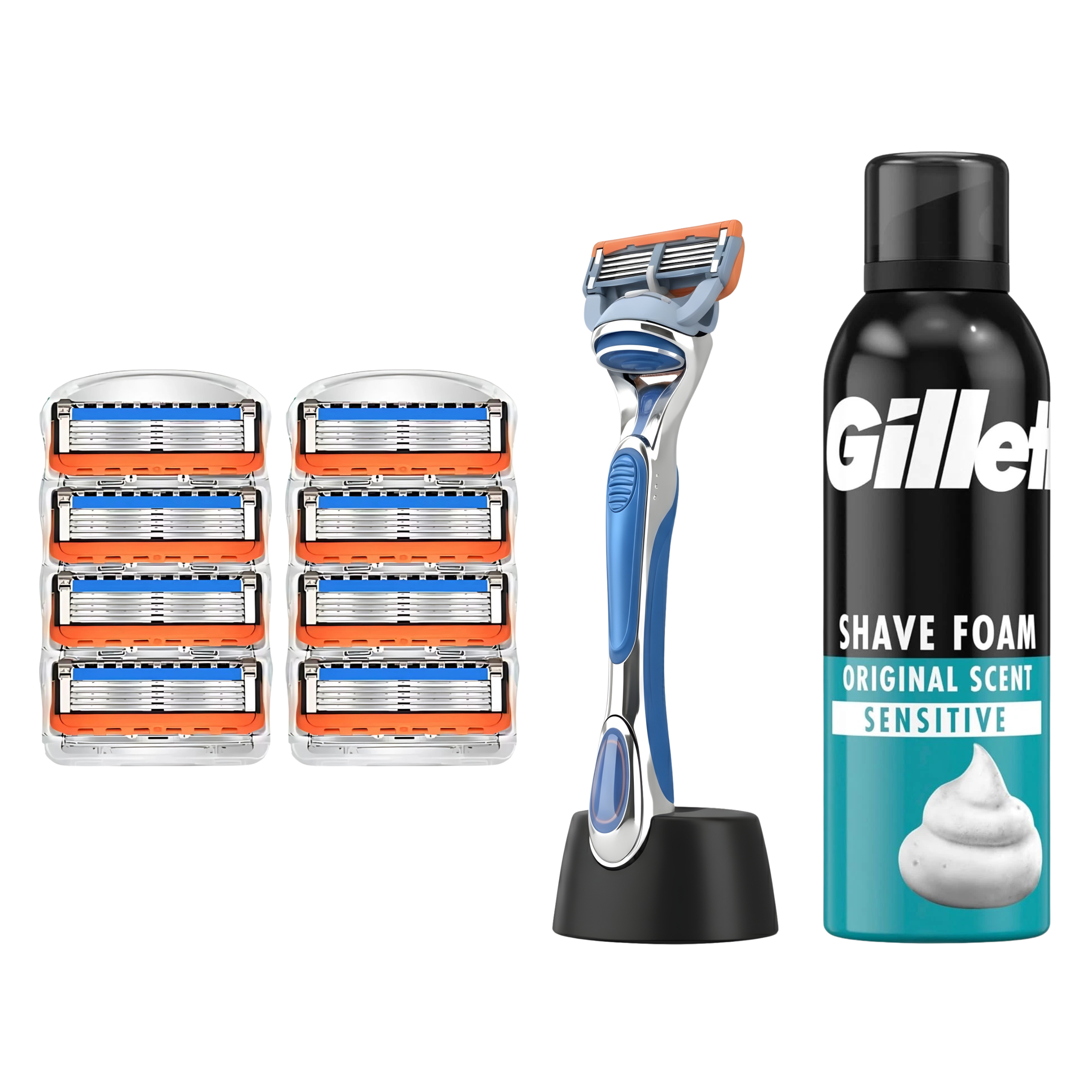 RASIERKLINGEN FÜR GILLETTE FUSION 5&nbsp; ERSATZ KLINGEN + GRIFF + SCHAUM SET + STÄNDER