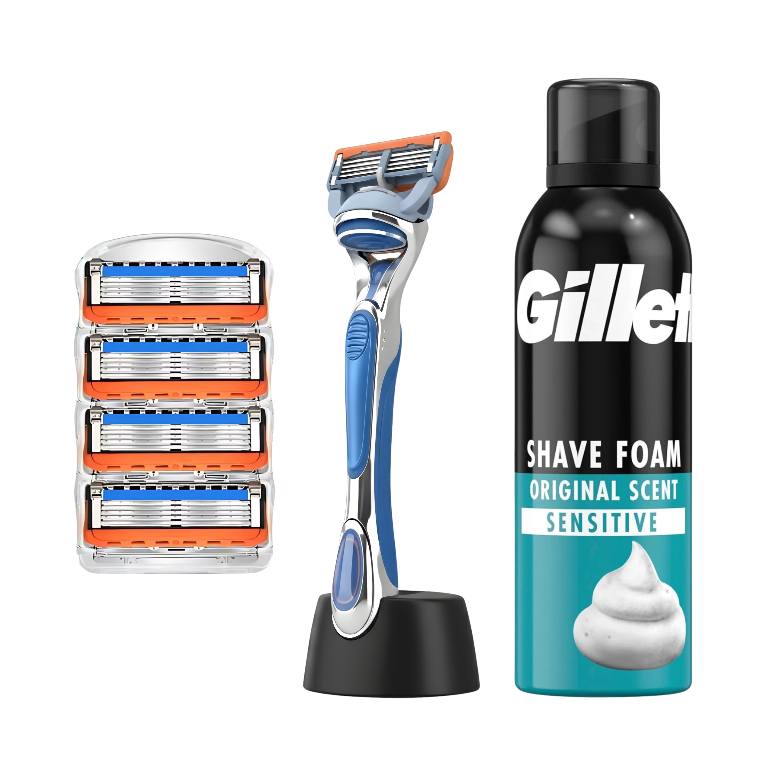 RASIERKLINGEN FÜR GILLETTE FUSION 5&nbsp; ERSATZ KLINGEN + GRIFF + SCHAUM SET + STÄNDER
