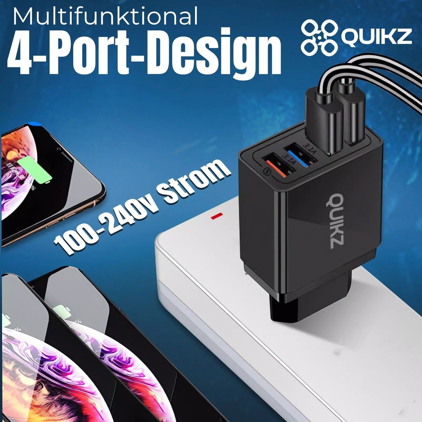 Schnell Ladegerät Stecker 4x USB Port 5V-3A Netzteil Adapter Für Handy Tablet