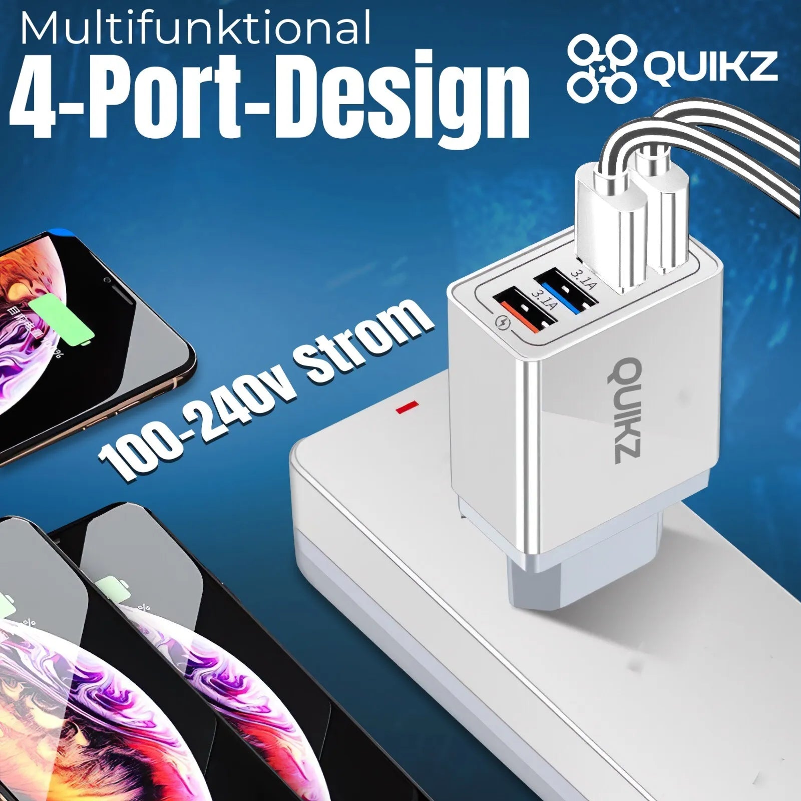 Ladegerät Stecker 4x USB Port 5V-3A Netzteil Adapter Für Handy Tablet